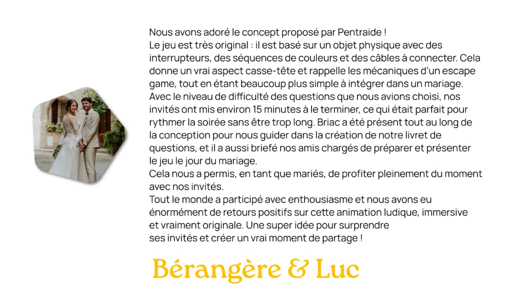 Témoignage mariage Bérangère et Luc
