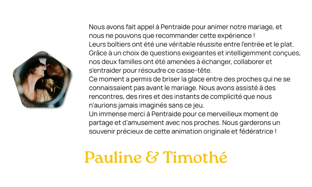 Témoignage mariage Pauline et Timothé